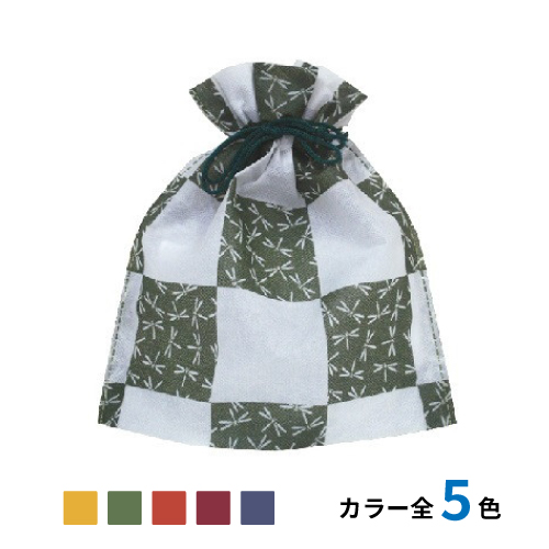 不織布和風柄巾着 チェック蜻蛉柄　1,000枚