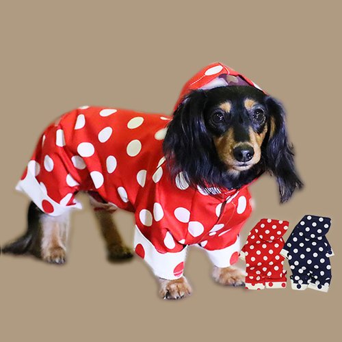 【Coo Couture】クークチュール　水玉足付レインコート［小型犬・中型犬用］