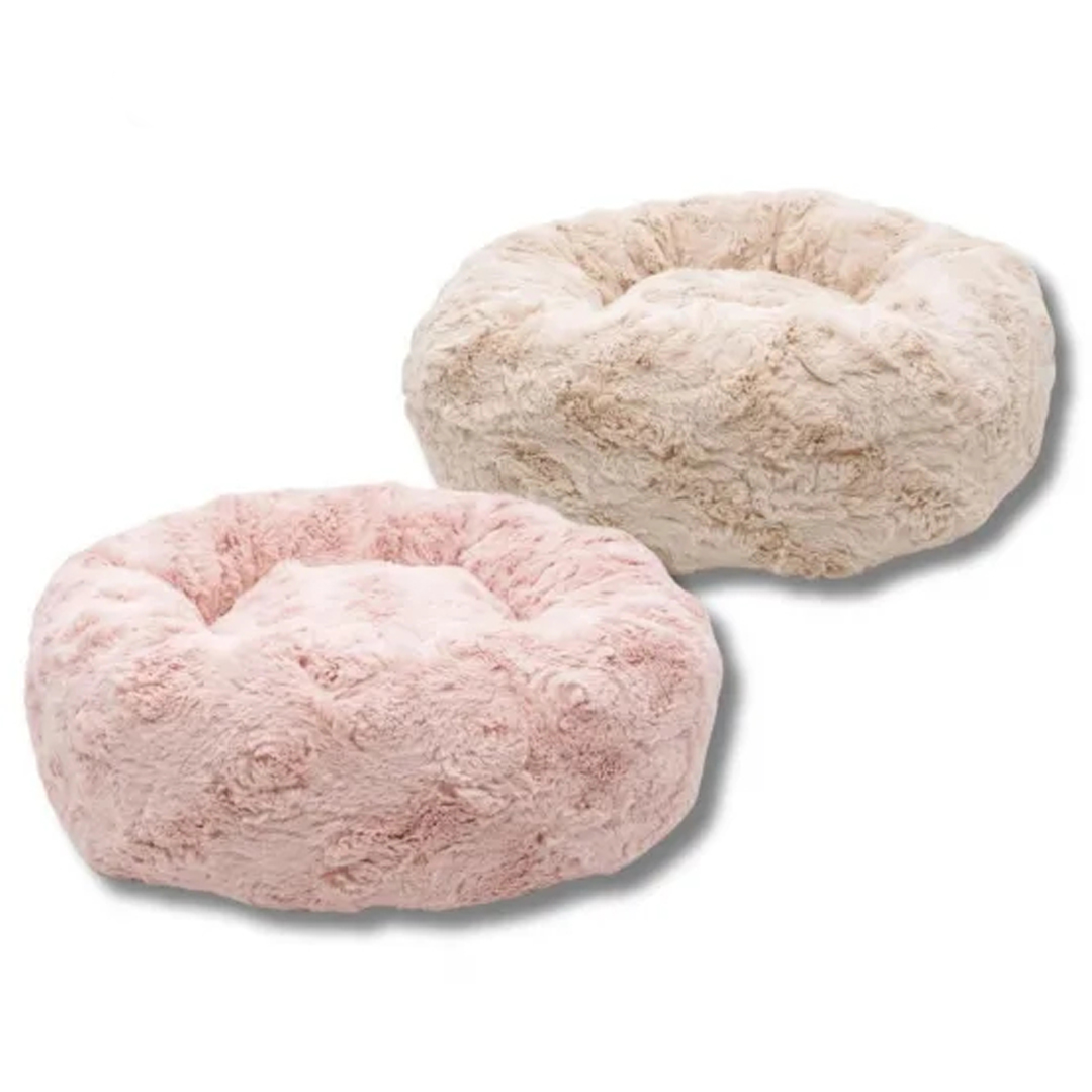 もこもこラウンドベッド ベージュ/ピンク