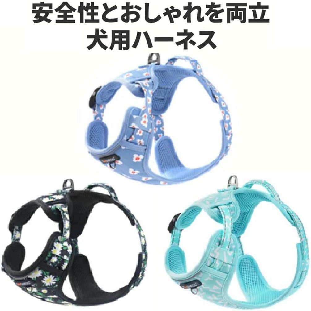 犬用ハーネス M/L 花柄/アルファベット