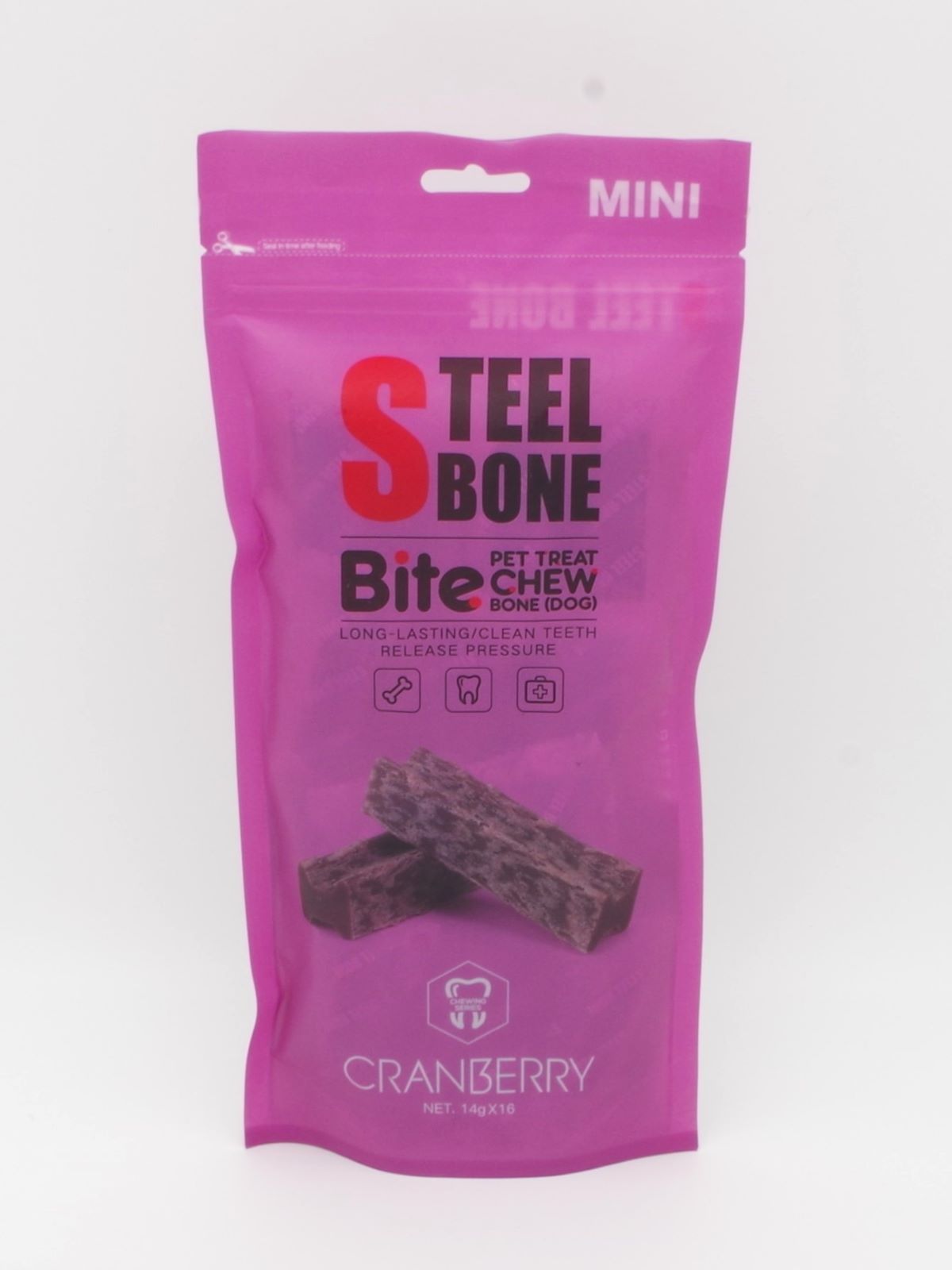 犬用おやつ スチールボーン（STEEL BONE） MINI（14ｇ×16本入り）BAG クランベリー