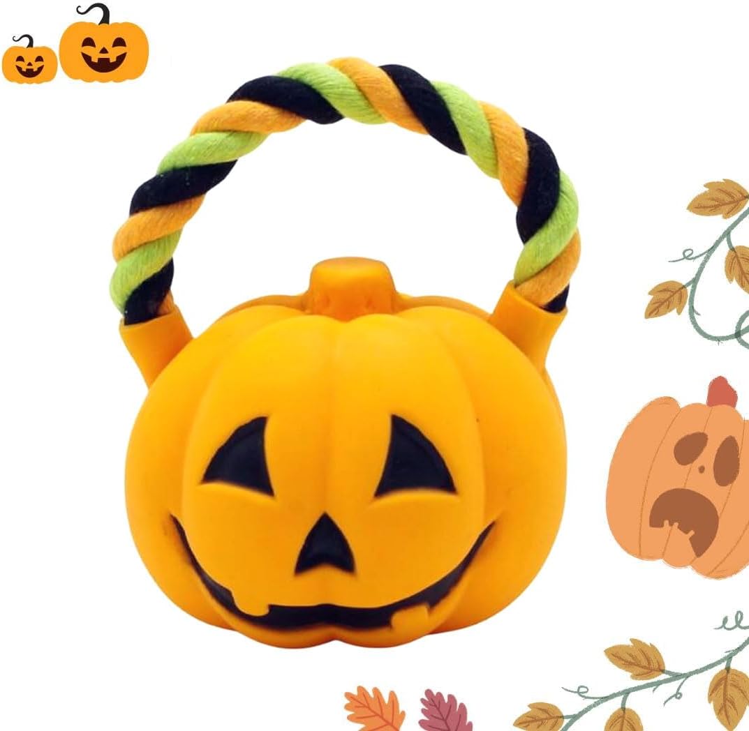 パンプキン君 ラテックス製ドッグトイ（取っ手付き）