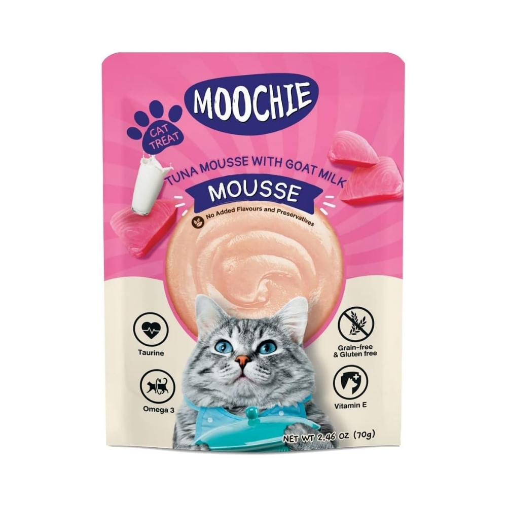 【次回 9月下旬入荷予定】Moochie/ムーシー 猫用 パウチ ツナムースwithヤギミルク (40g×12袋)