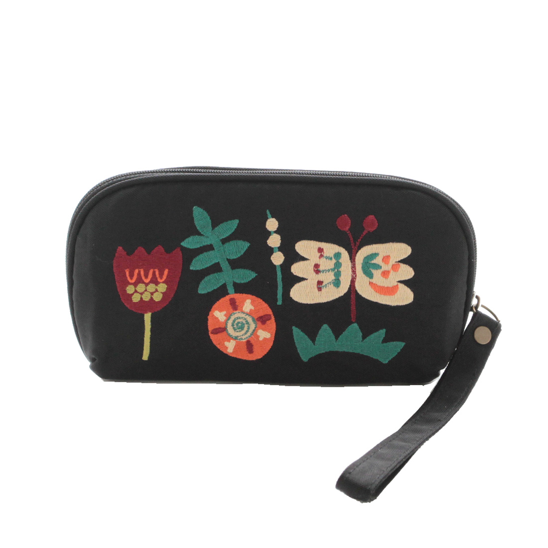 アツコマタノ　刺繍マルチケース（メガネ収納可）ガーデン　ブラック　【Atsuko Matano】