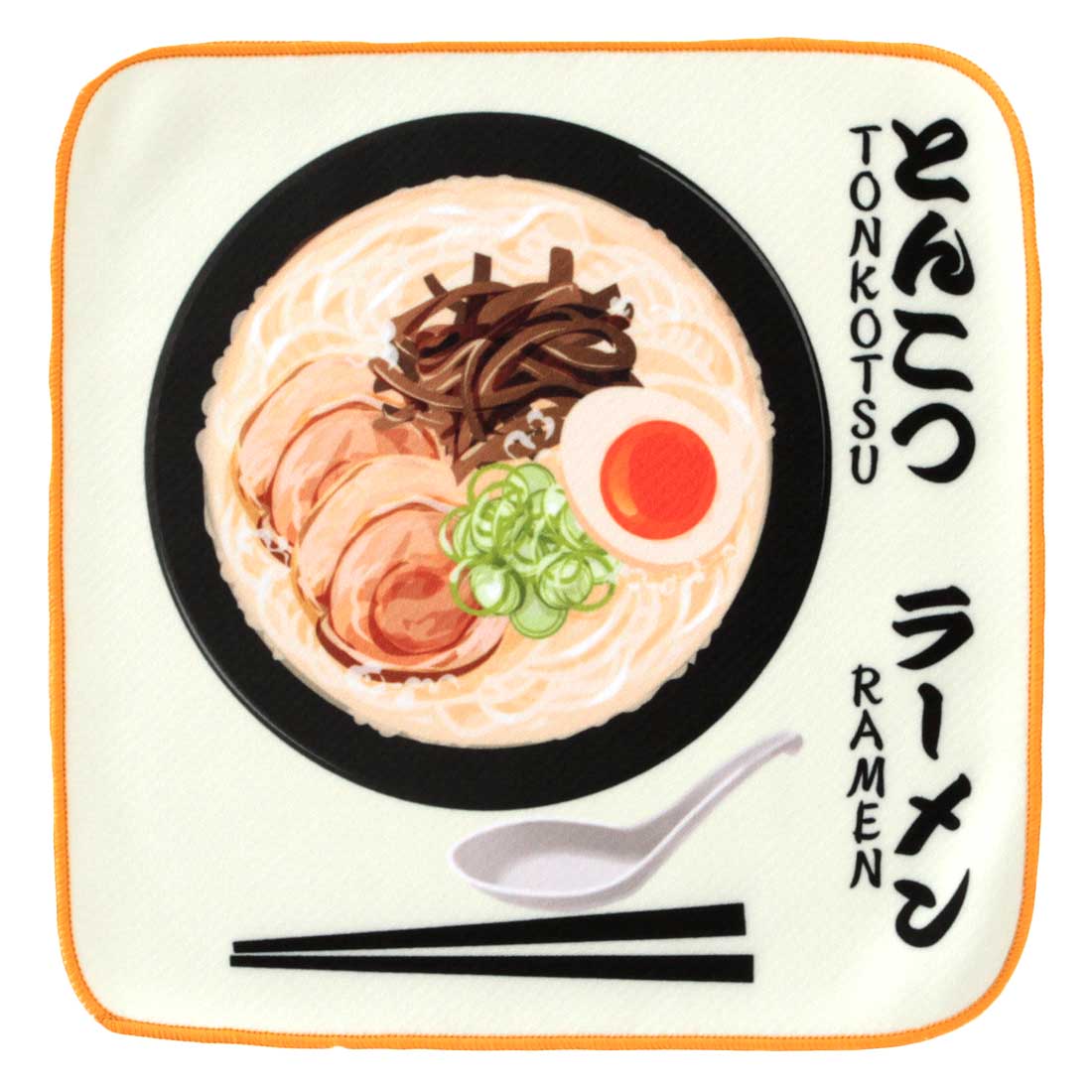 ビーエヌラボ　スマホ・メガネ拭き ハンカチ　日本　とんこつラーメン　オレンジ　【BNLABO】