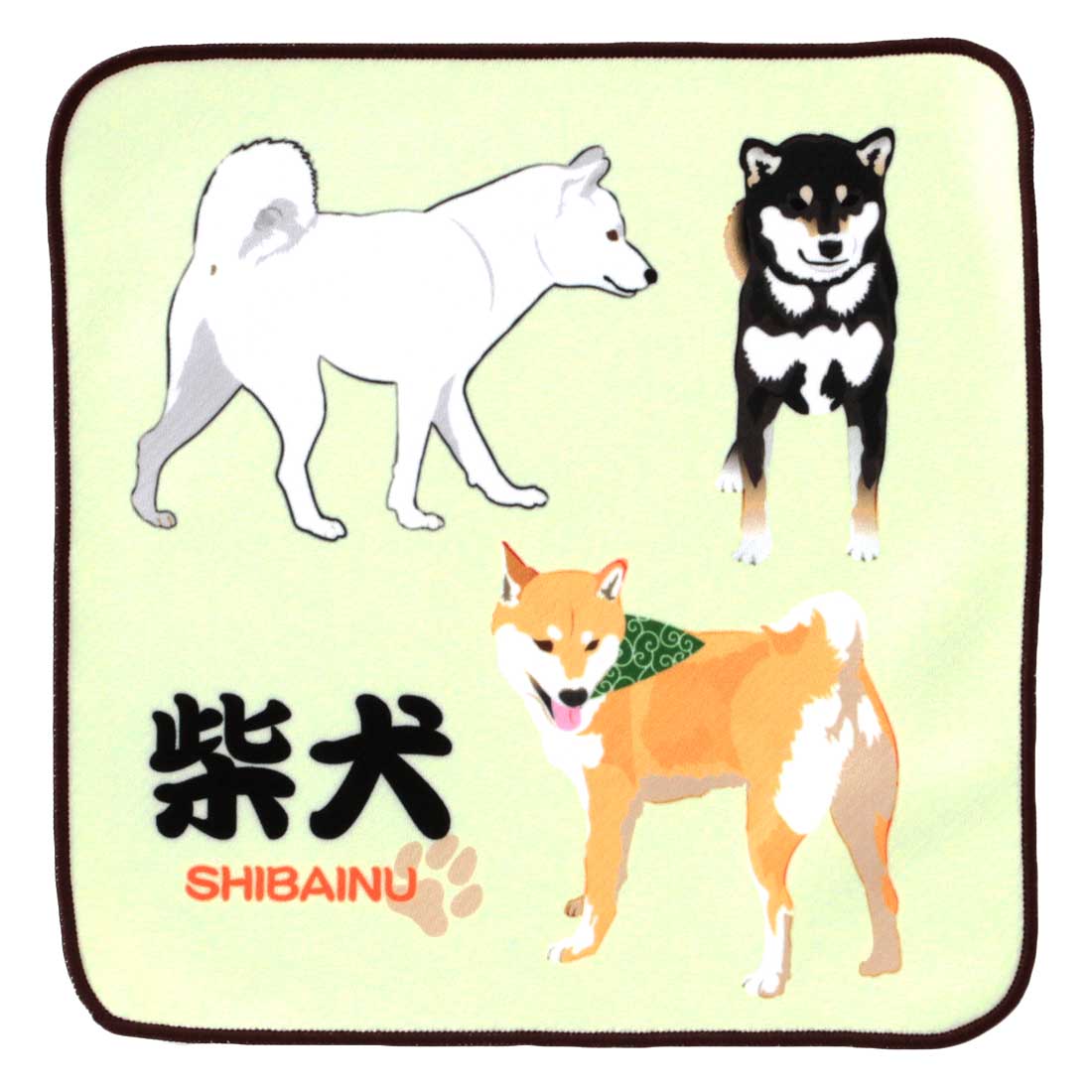 ビーエヌラボ　スマホ・メガネ拭き ハンカチ　日本　三匹の柴犬　クリーム　【BNLABO】