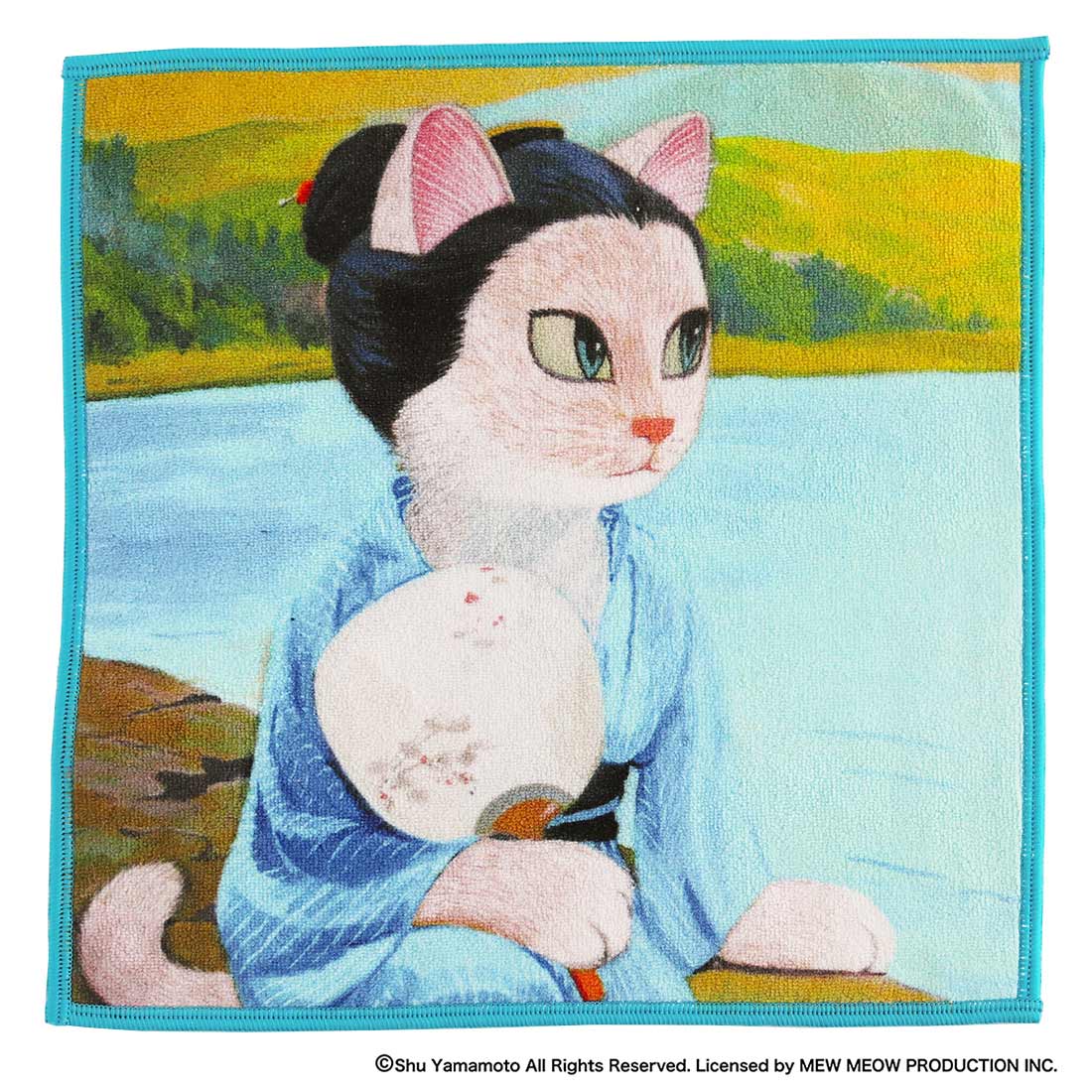 キャットアート　スマホ・メガネ拭き　ハンカチ　湖畔/猫田清輝　【CAT ART】