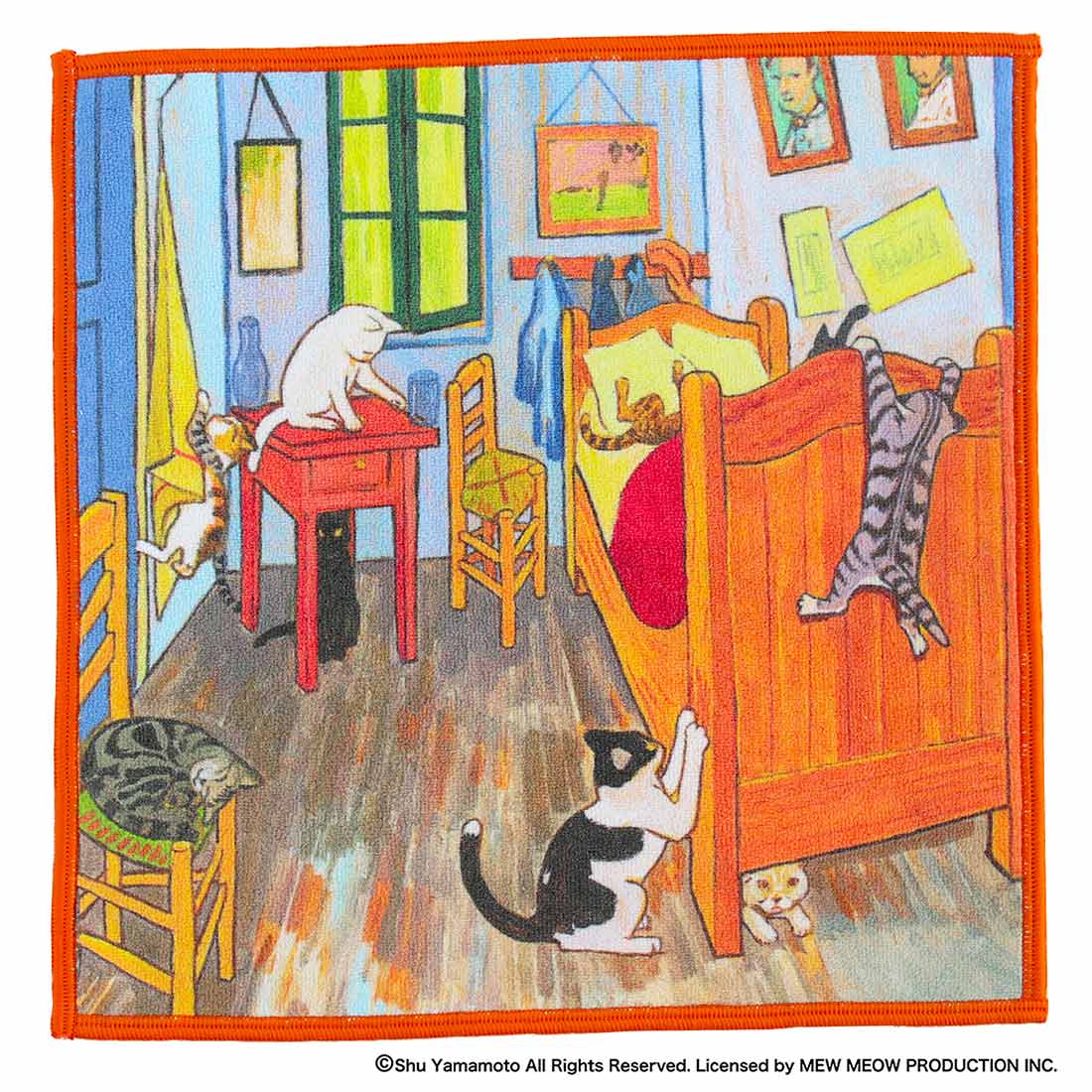 キャットアート　スマホ・メガネ拭き　ハンカチ　ニャッホの寝室/ヴィンセント・ヴァン・ニャッホ　【CAT ART】