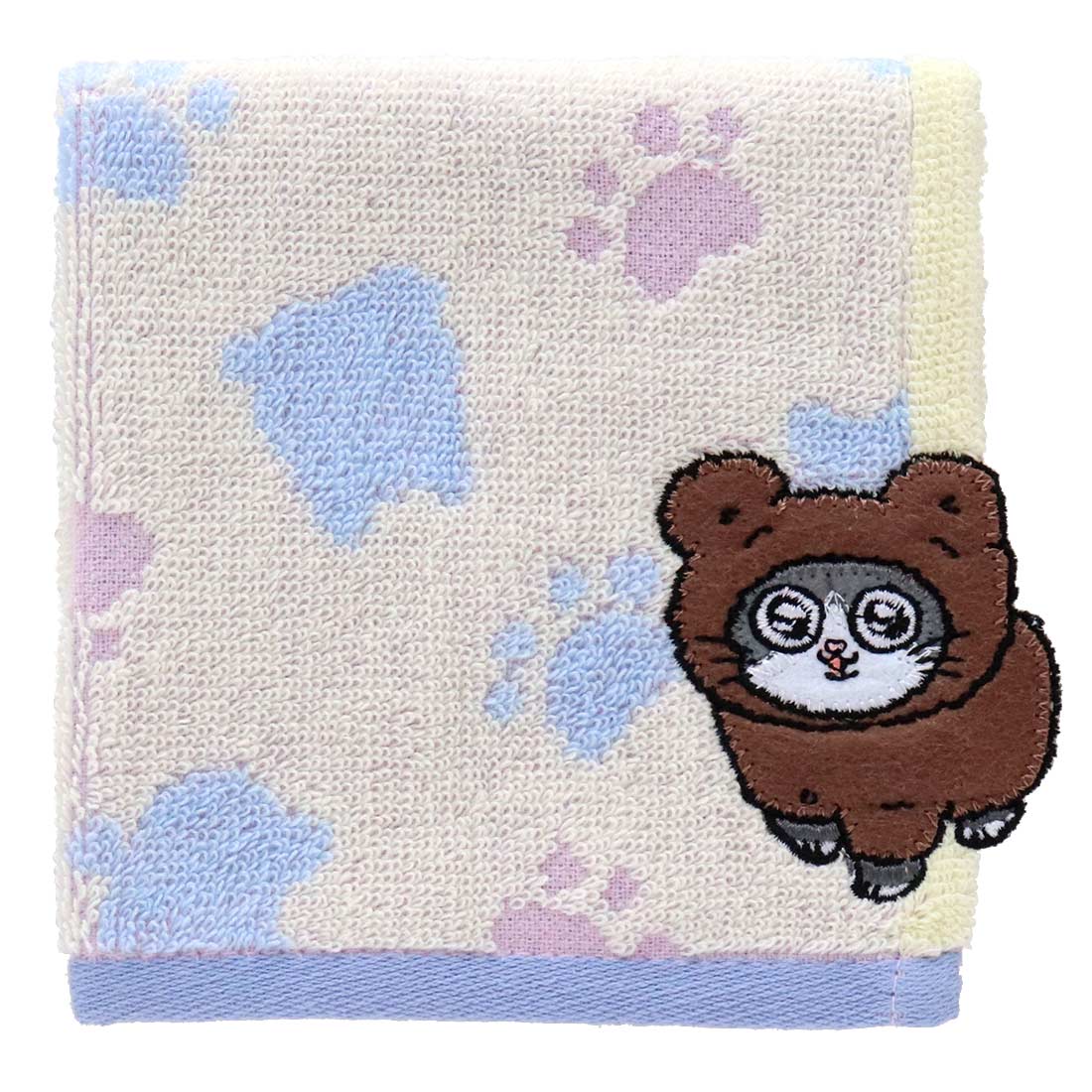ねこに転生したおじさん　タオルハンカチ　クマの着ぐるみんのプンちゃん　ブラウン