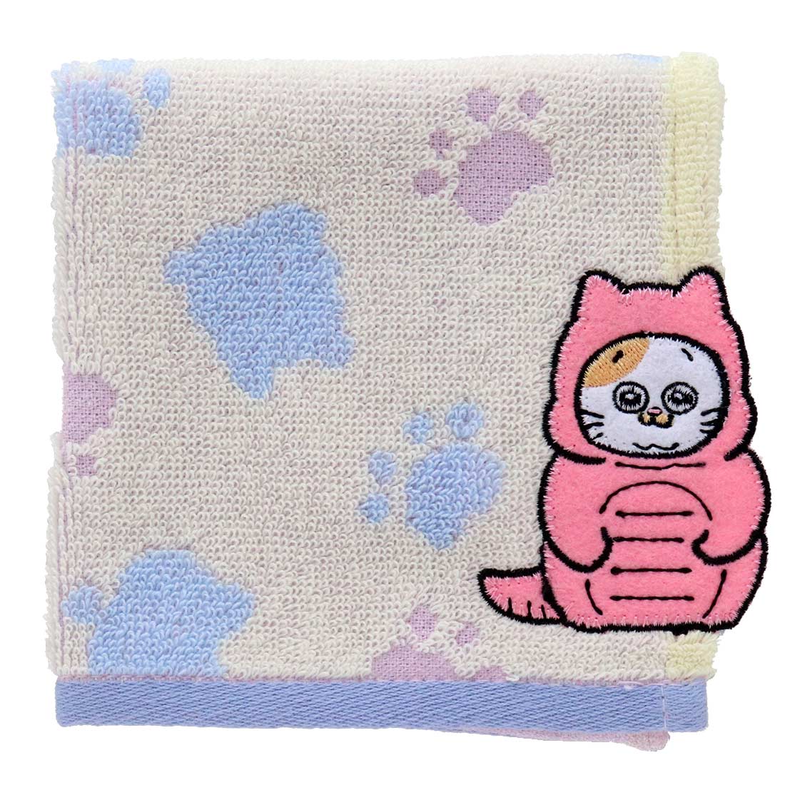 ねこに転生したおじさん　タオルハンカチ　怪獣の着ぐるみのてぷちゃん　ピンク