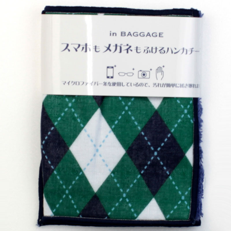 イン バッゲージ　スマホ・メガネ拭き ハンカチ　7252　アーガイル　グリーン　【in BAGGWGE】