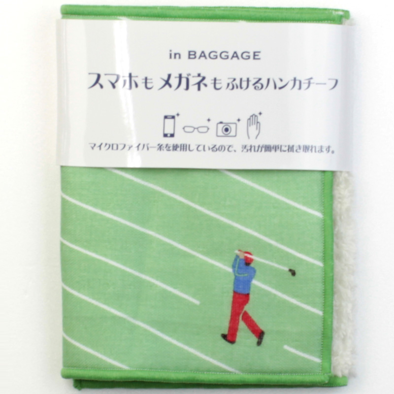 イン バッゲージ　スマホ・メガネ拭き ハンカチ　7255　ゴルフ　グリーン　【in BAGGWGE】