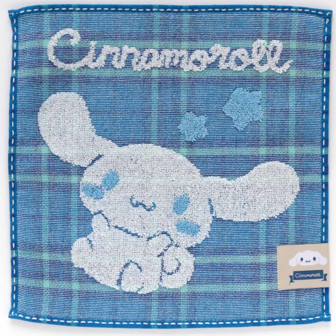 シナモンロール　タオルハンカチ　タータンチェック　ブルー