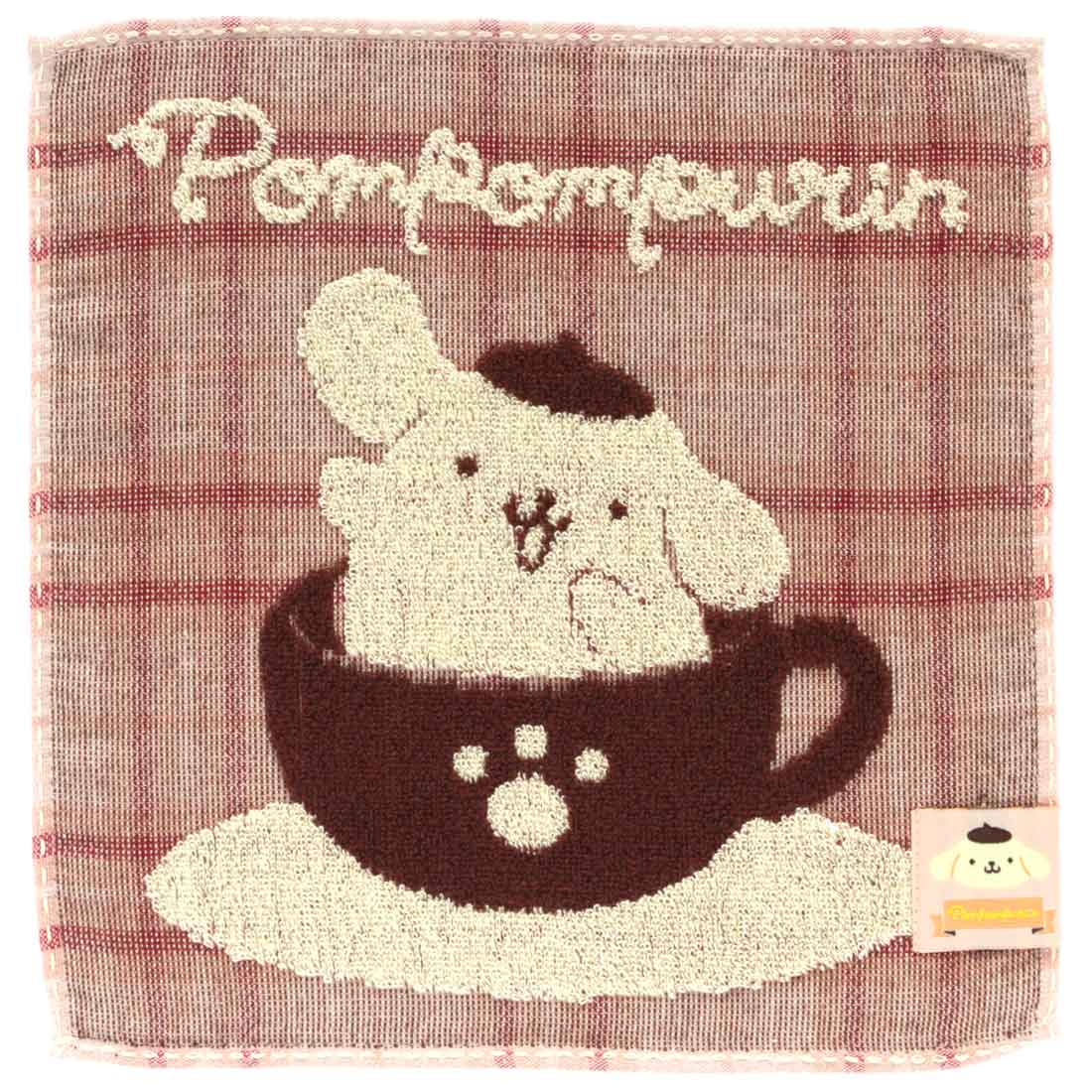 ポムポムプリン　タオルハンカチ　タータンチェック　イエロー