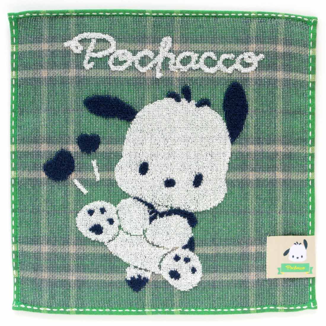 ポチャッコ　タオルハンカチ　タータンチェック　グリーン