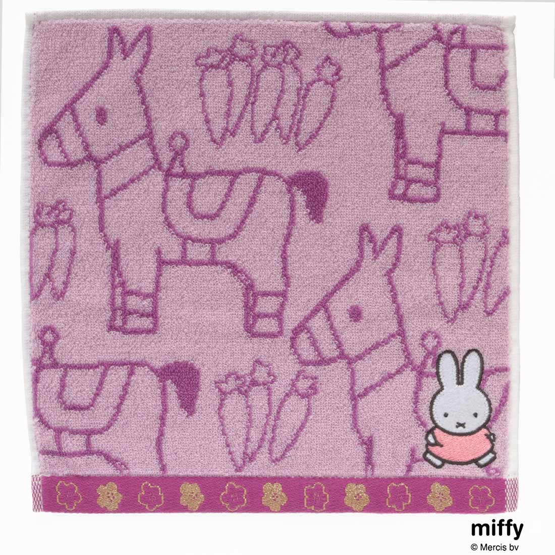 ミッフィー　タオルハンカチ　干支　馬　ラベンダー　【miffy】