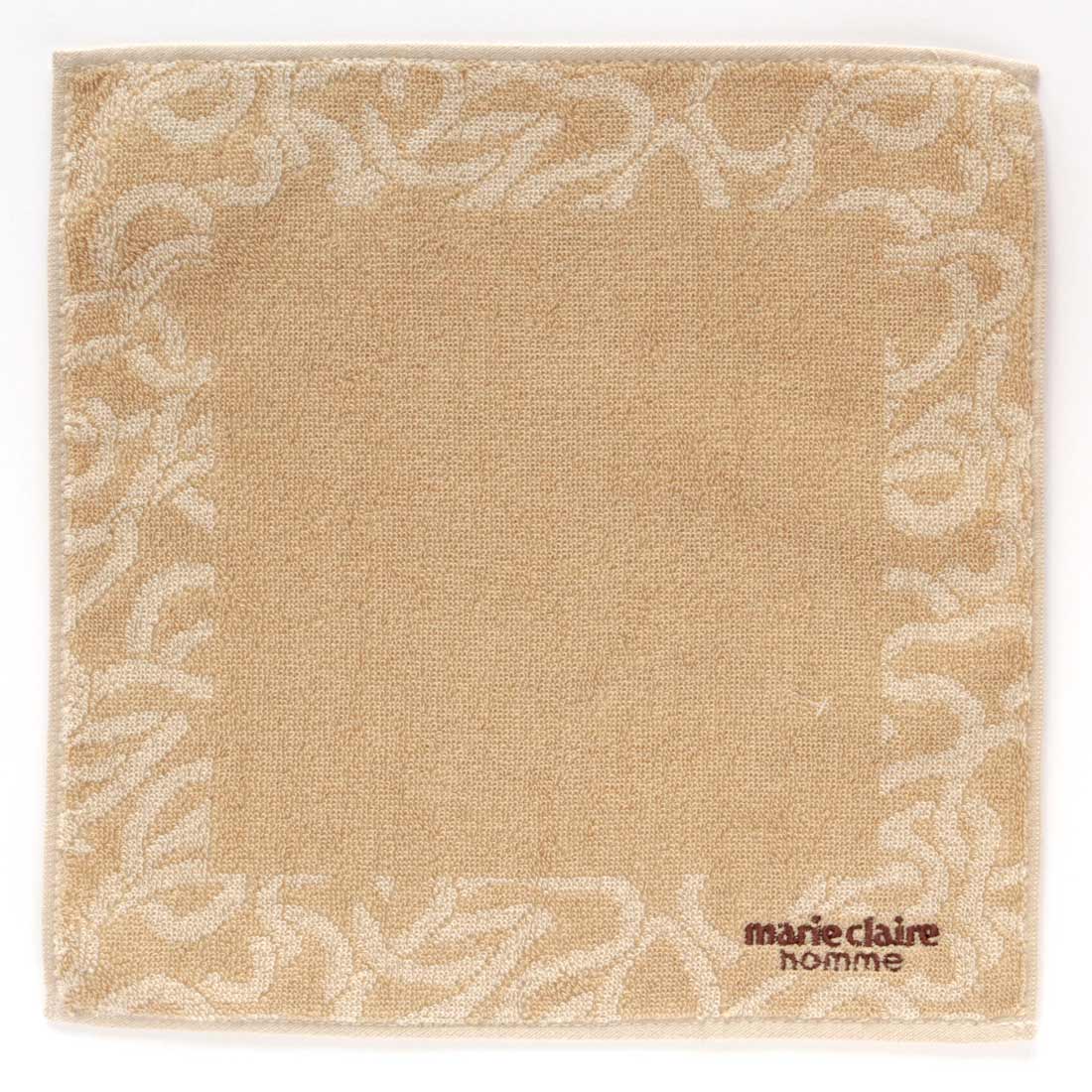 マリ・クレール オムタオルハンカチ　チェーン柄ヘム　ベージュ【marie claire homme】