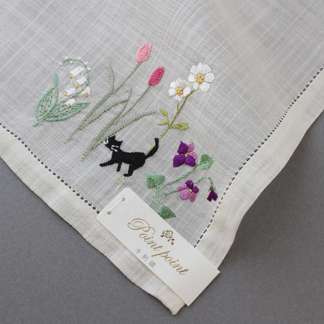 ポワンポワン　ベトナム手刺繍ハンカチ　6221-07　イエロー