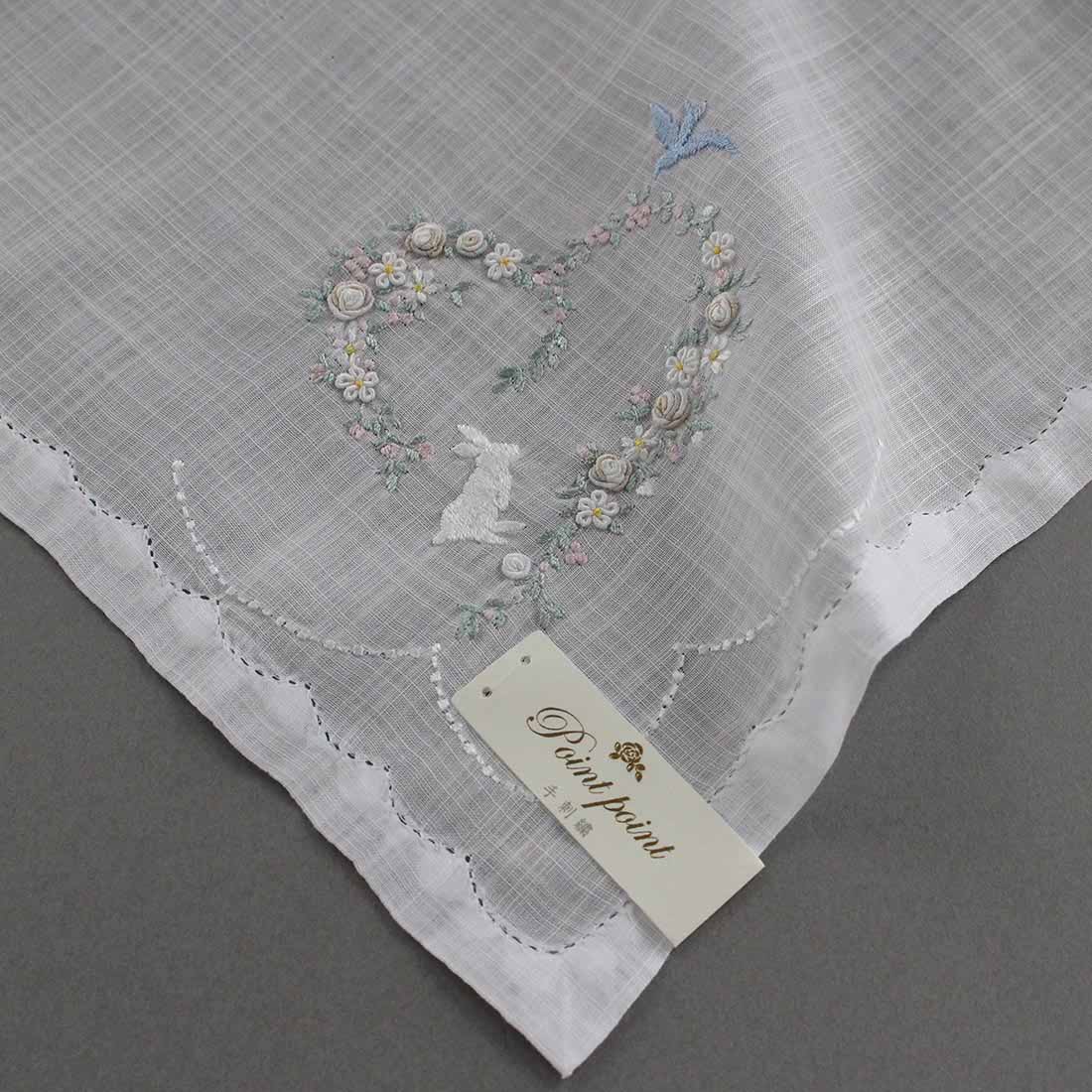 ポワンポワン　ベトナム手刺繍ハンカチ　6223-10　ホワイト