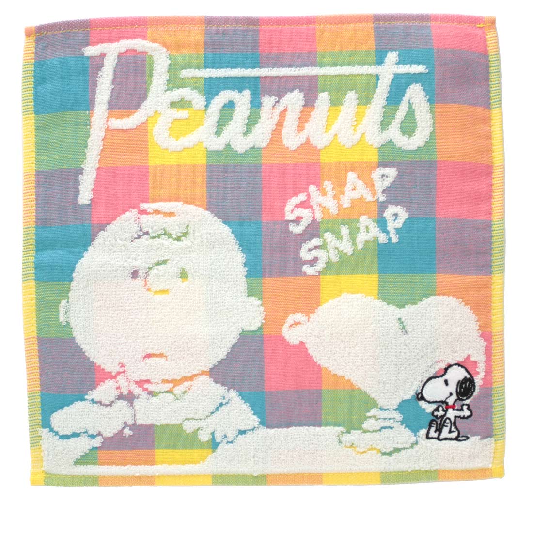 スヌーピー　表ガーゼ・裏タオルハンカチ　パステルチェック　【PEANUTS】