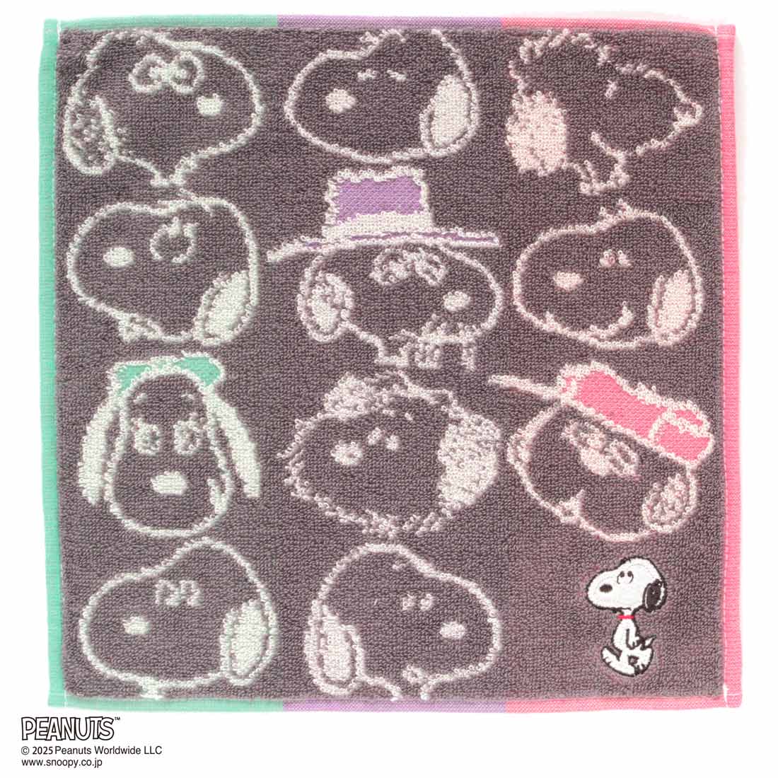 スヌーピー　タオルハンカチ　スヌーピーときょうだい　グレー　【PEANUTS】