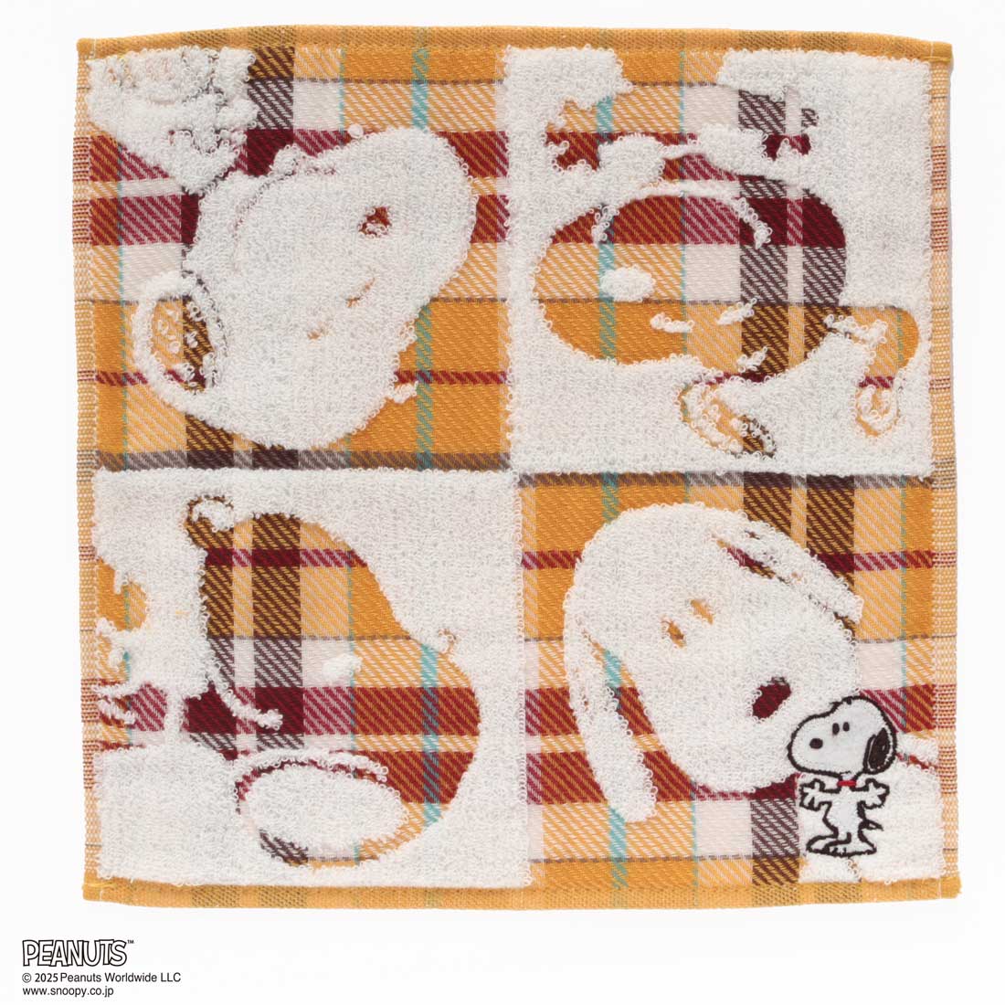 スヌーピー　表ガーゼ・裏タオルハンカチ　4フェイス　イエロー　【PEANUTS】