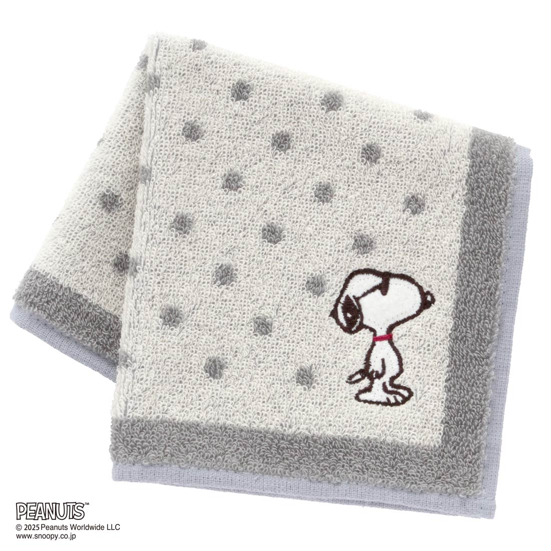 スヌーピー　メンズ　タオルハンカチ　ドット　ジョー・クール刺繍　アイボリー　【PEANUTS】