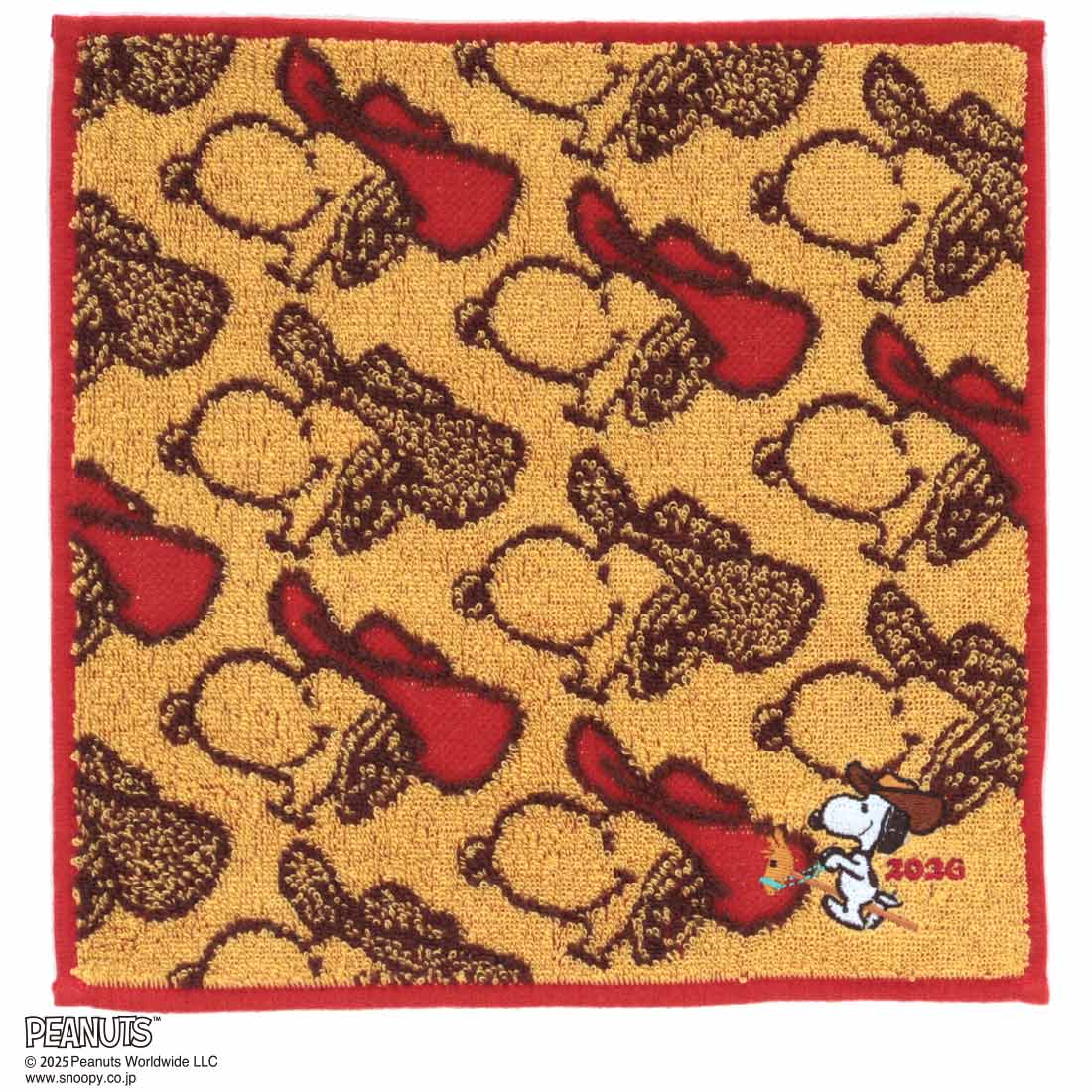 スヌーピー　タオルハンカチ　干支　棒馬に乗るスヌーピー　イエロー　【PEANUTS】