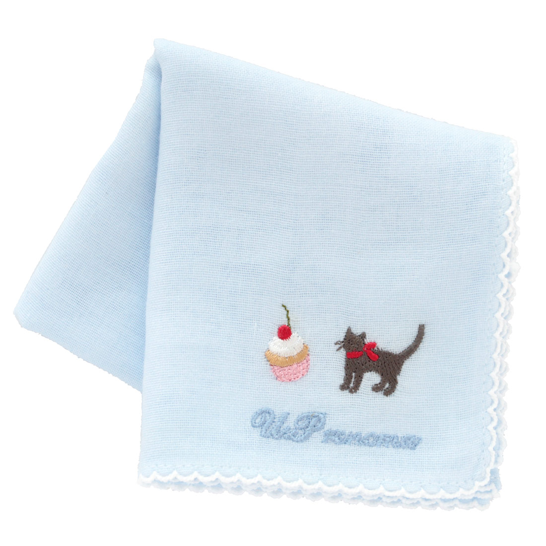 ユーピーレノマ　カーゼハンカチ　猫＆パリスイーツ刺繍【U.P renoma】