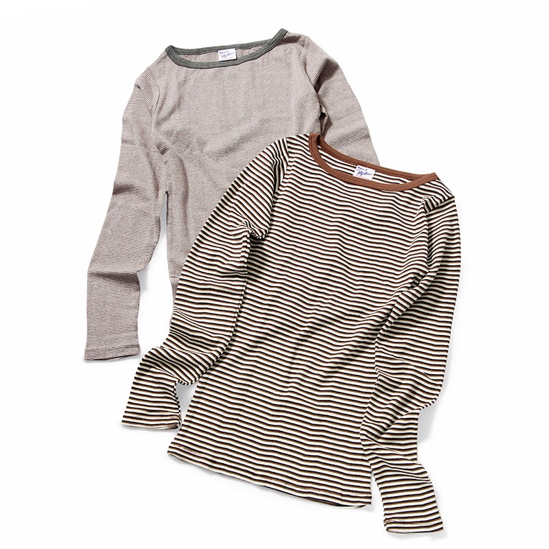 858C  Panel-rib boat neck L/S Tee