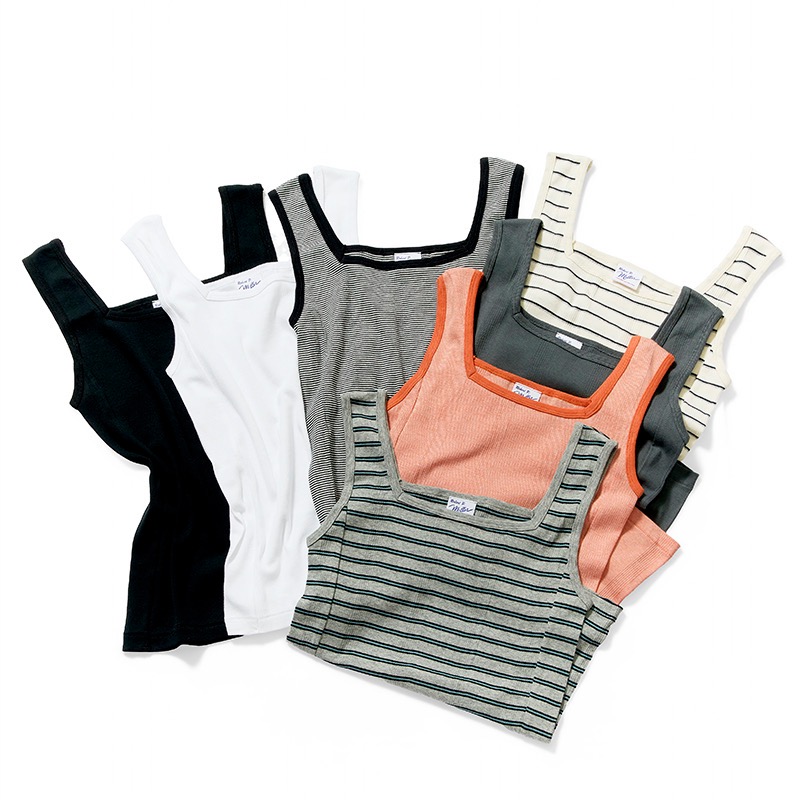 862C  Panel-rib Square Neck Tanktop