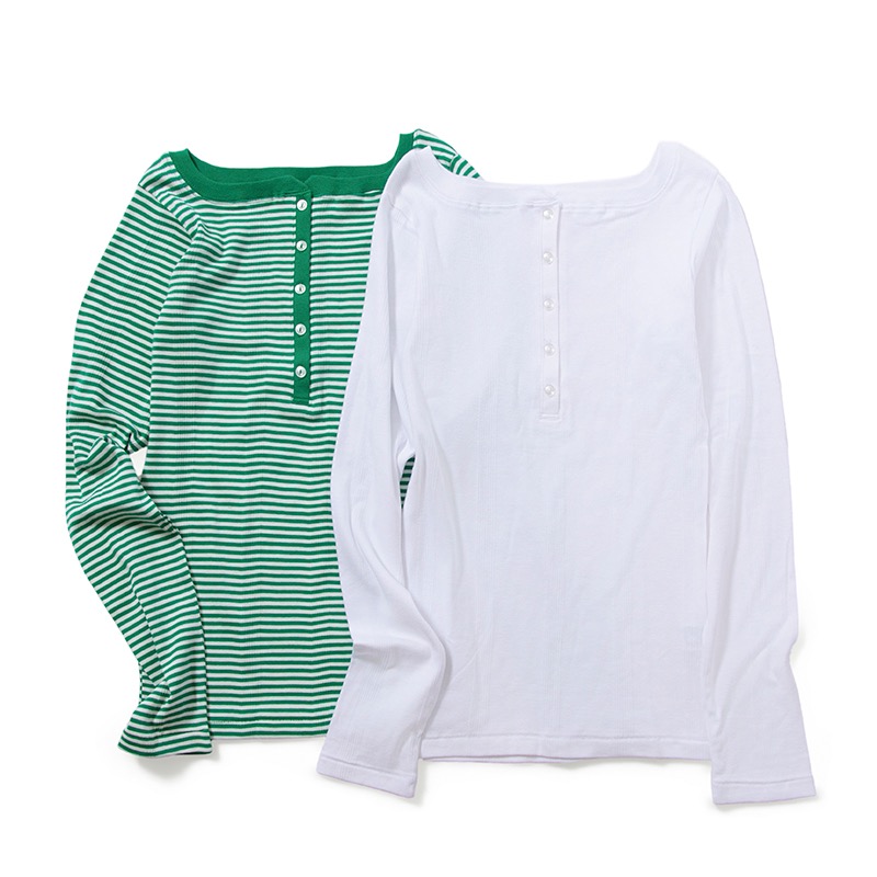 867C  Panel-rib henley neck L/S Tee