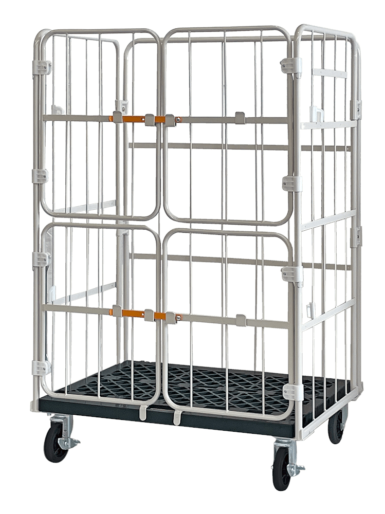 新品カゴ台車 上下観音開き 底板樹脂  W1100×D800×H1700mm (アイボリー)