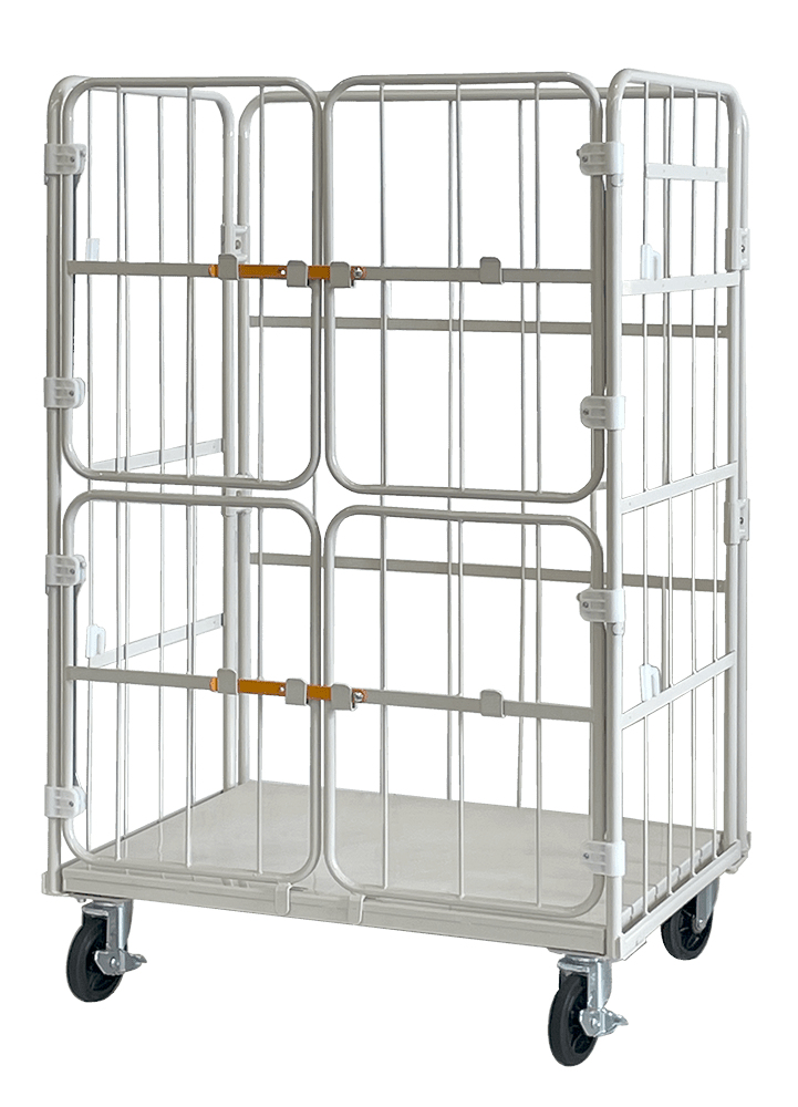新品カゴ台車 上下観音開き 底板スチール  W1100×D800×H1700mm (アイボリー)