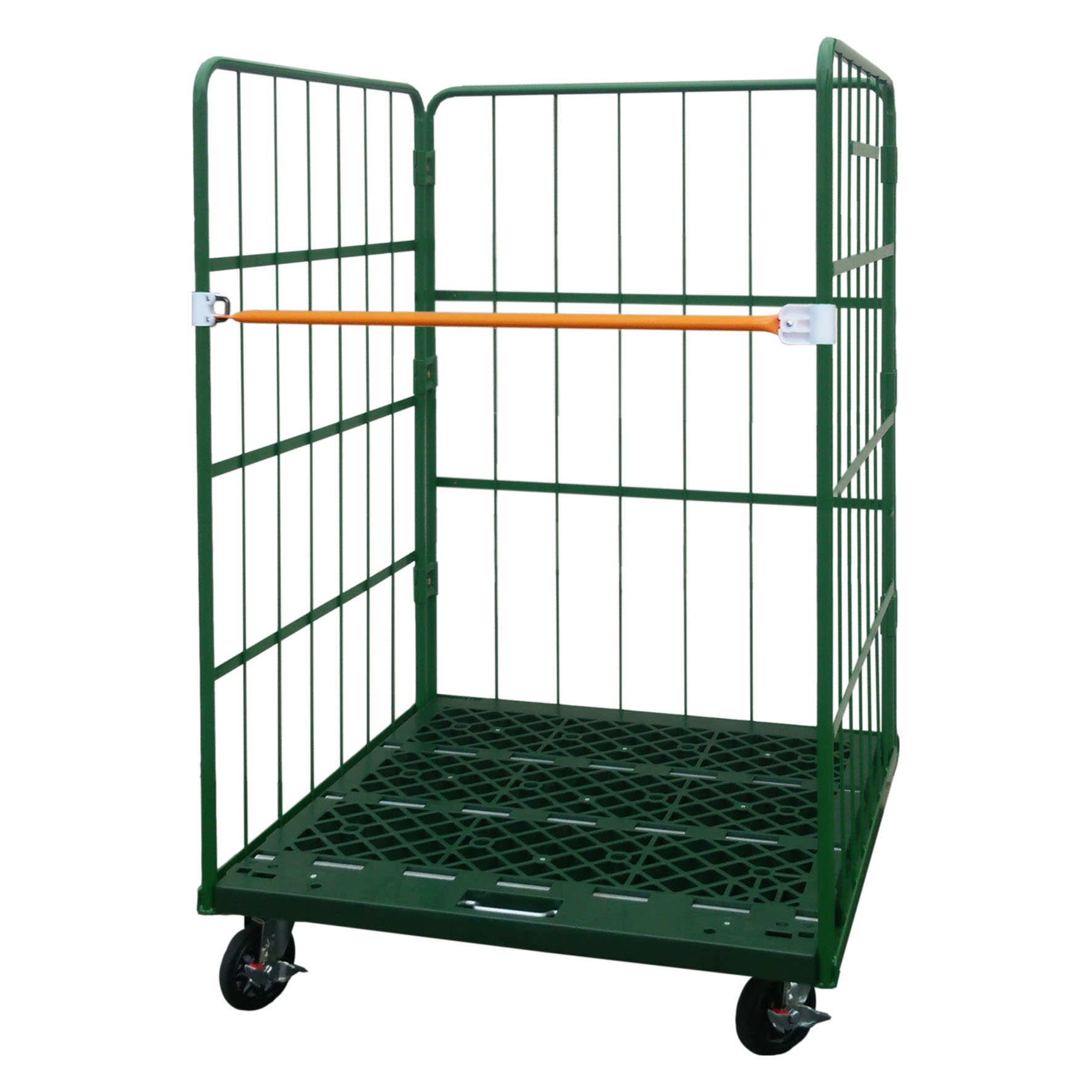 新品カゴ台車 連結鉄タイプ W1100×D1100×H1700mm (グリーン)
