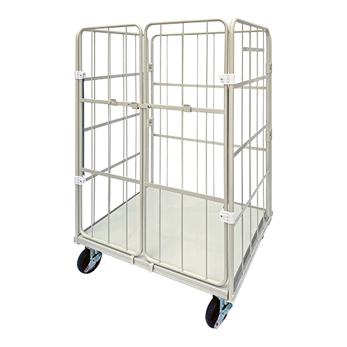 新品カゴ台車 観音開き 連結鉄タイプ 底板スチール W1100×D800×H1700mm (アイボリー)