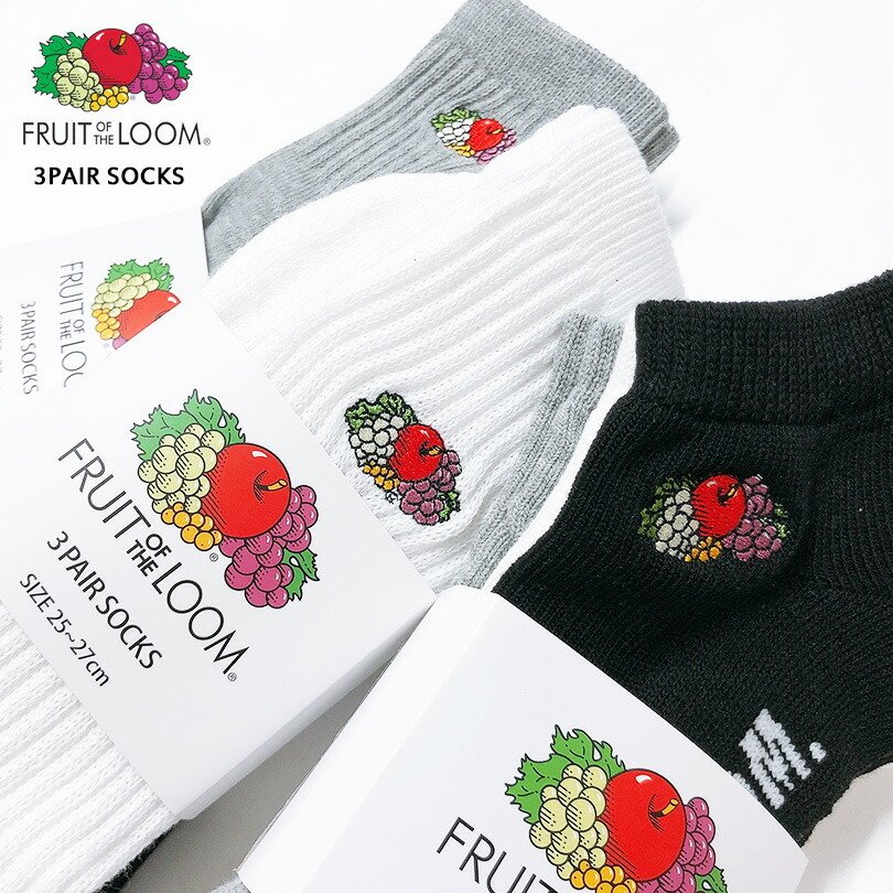 FRUIT OF THE LOOM (フルーツオブザルーム) ロゴ刺繍 3Pソックス 靴下 A02