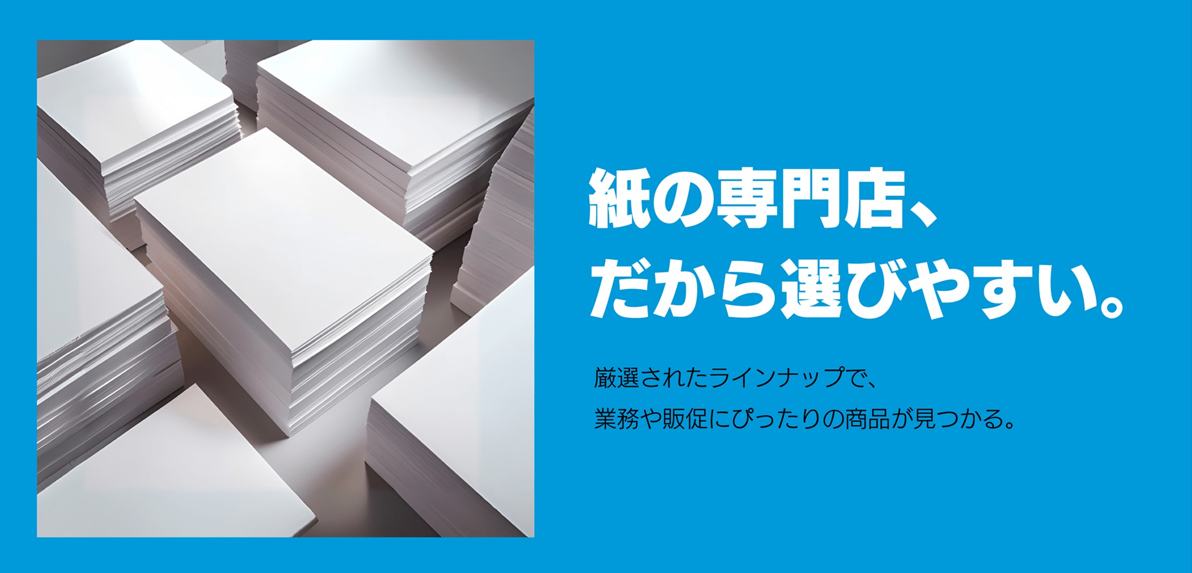 紙の専門店、だから選びやすい。厳選されたラインナップで、業務や販促にぴったりの商品が見つかる。
