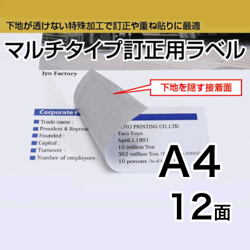 マルチタイプ訂正用ラベル　A4　12面