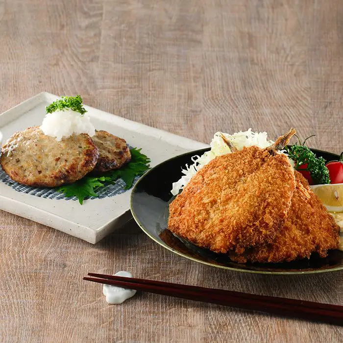 レンチンするだけ！瀬付きあじフライとハンバーグセット