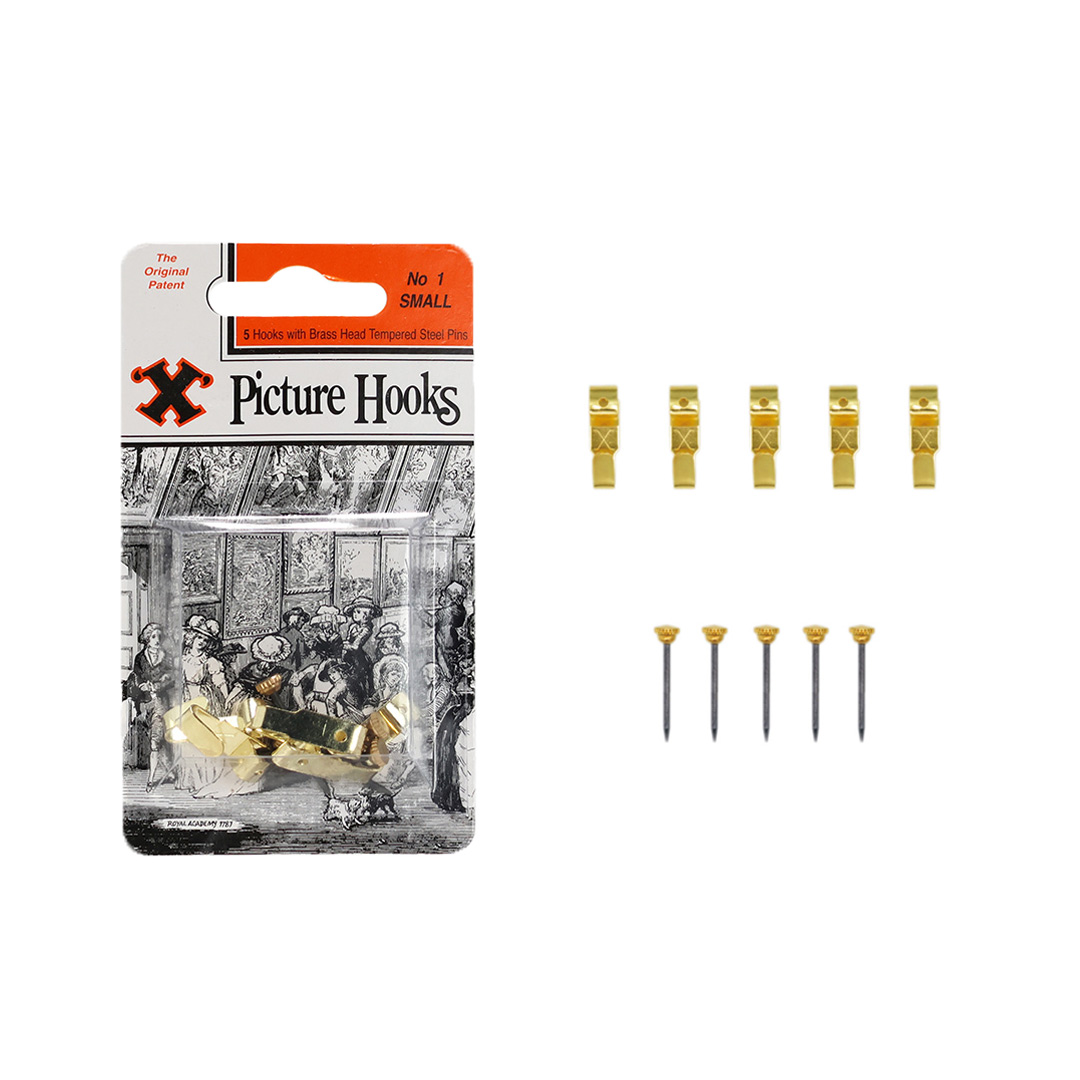 X Picture Hooks No1 set of 5 "Brass"