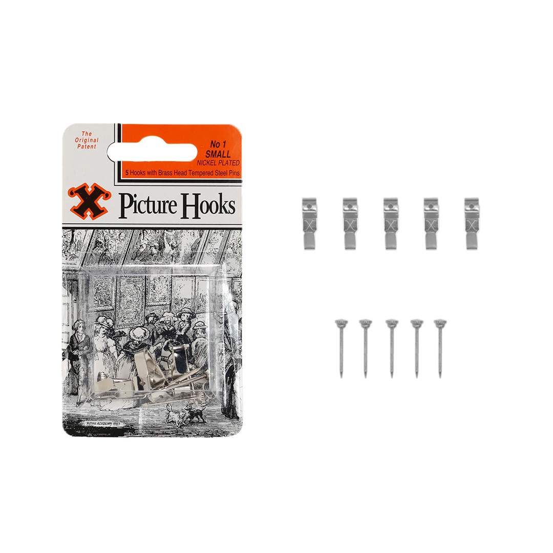X Picture Hooks No1 set of 5 "Nickel"