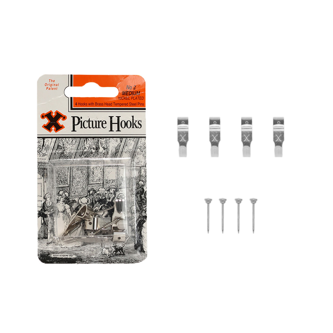 X Picture Hooks No2 set of 4 "Nickel"