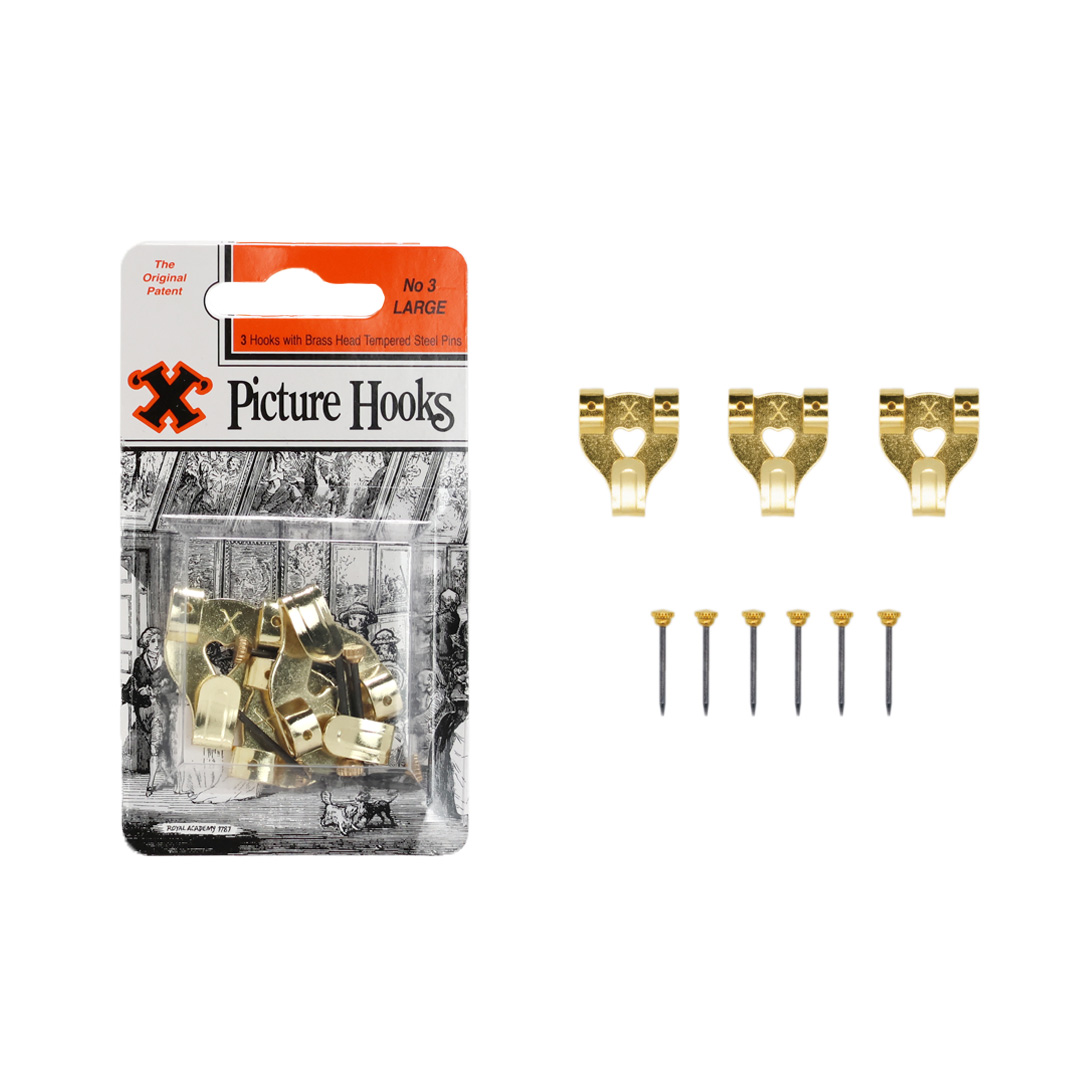 X Picture Hooks No3 set of 3 "Brass"