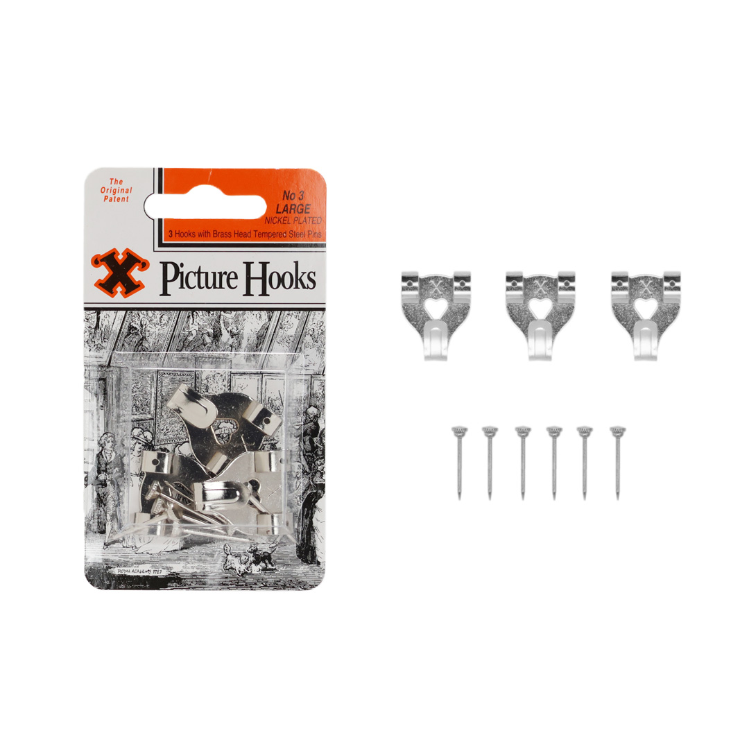 X Picture Hooks No3 set of 3 "Nickel"