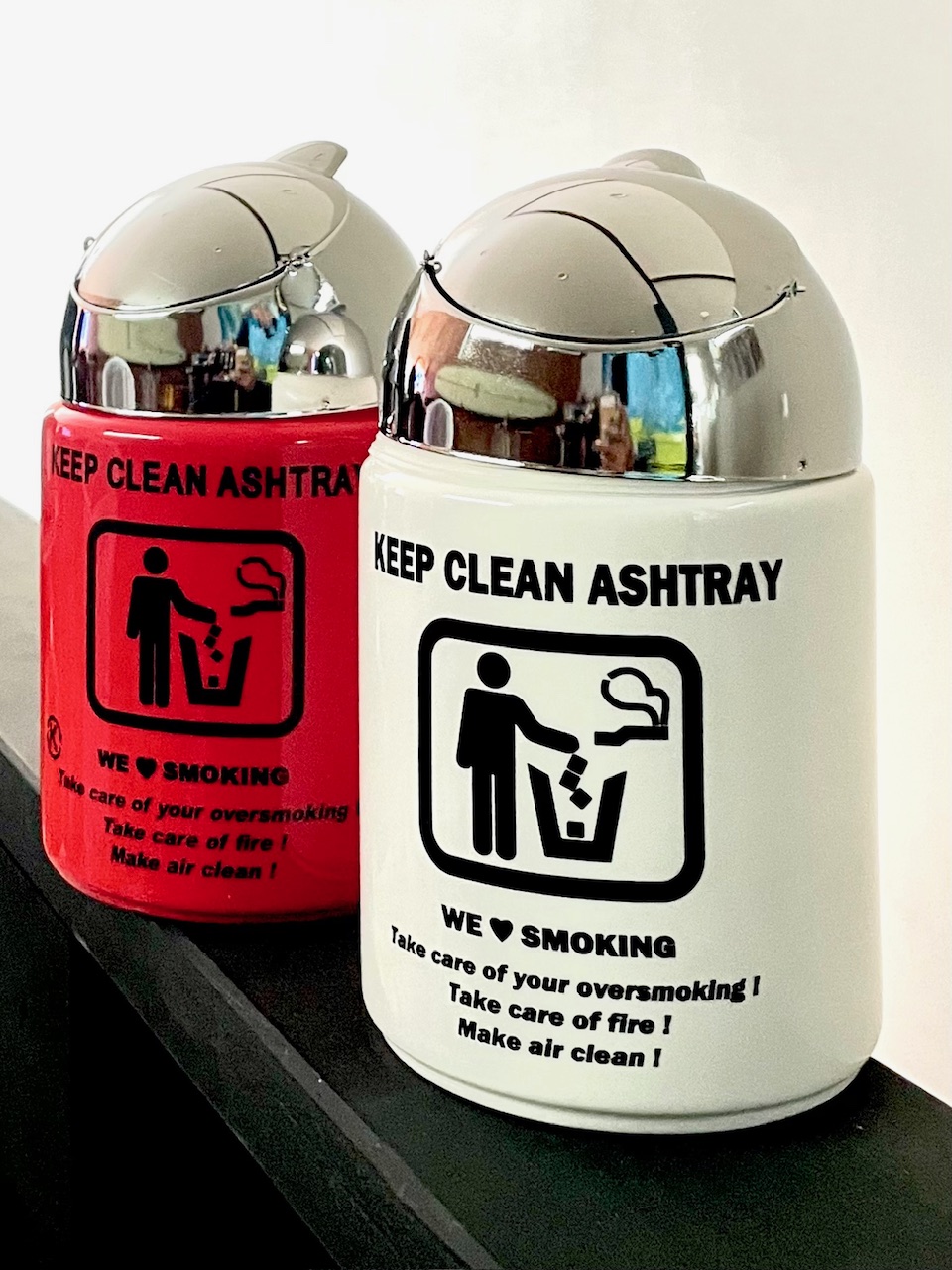 KEEP CLEAN灰皿 蓋付き   陶器製 卓上灰皿 ブラック アメリカン雑貨