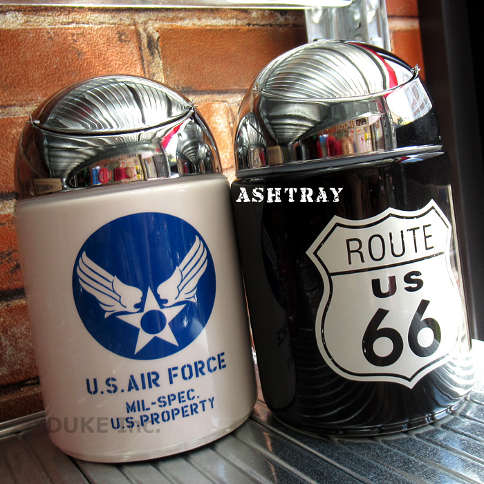 灰皿 ふた付き Ashtray 卓上 蓋付き 卓上灰皿 ドーム灰皿  陶器製  ROUTE66 U.S.AIRFORCE ミリタリー アメリカン雑貨