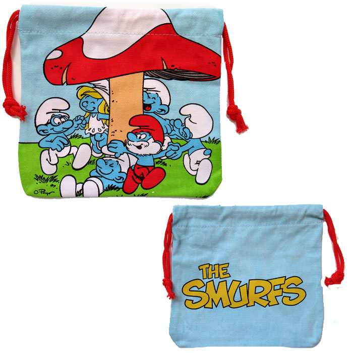 巾着袋 スマーフ青 SMURFS 巾着小サイズ 給食袋 コップ袋 ポーチ 小物入れ アメリカン雑貨