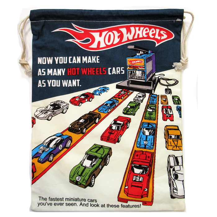 巾着袋 Hot WHeeLs 巾着袋大サイズ 運動靴入れ 体操服入れ 着替え 旅行 入学 卒業 卒園 アメリカン雑貨