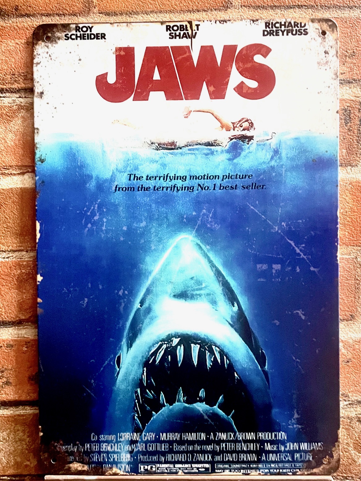 JAWS(BLU)ティンサイン  看板 ブリキ看板 インテリア ディスプレイ レトロ  アメリカン雑貨